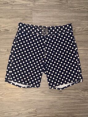 Birdwell Beach Britches Board Shorts Men’s 32 Navy & White Polka Dots USA Made